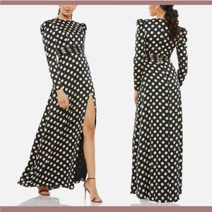 NEW $398 IEENA Mac Duggal [ 4 ] Long Sleeve Puff Shoulder Polka Dot Gown #Q489‎